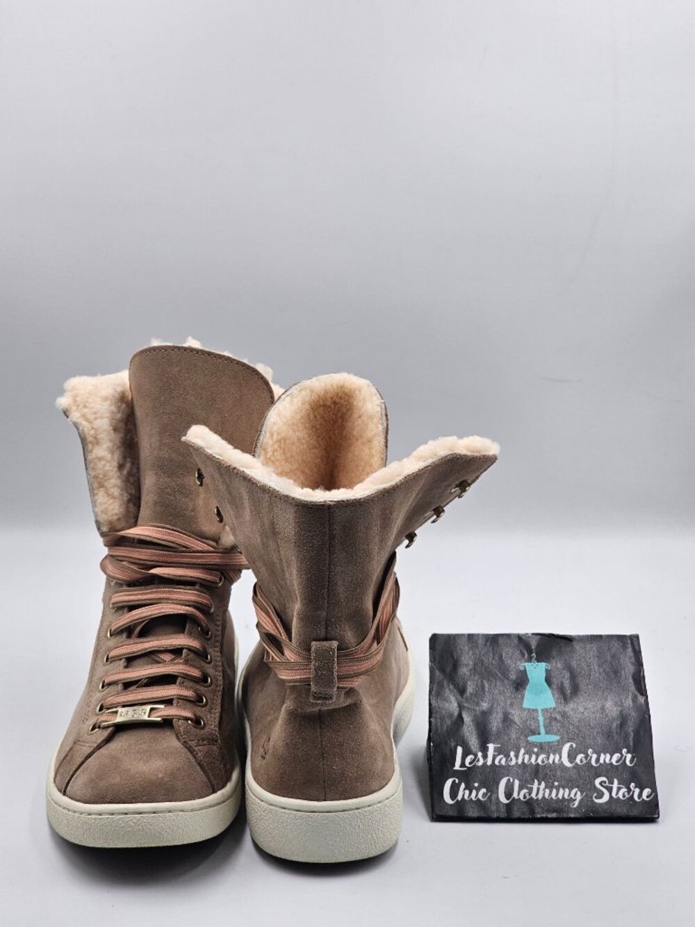 UGG Women's Beige Suede Starlyn Lace-Up Shearling High-Top Trainers Size7.5 3243 - Picture 6 of 16